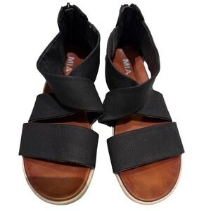 MIA Bethanny Black Faux Leather Zipper Ankle Strap Sandals Women‎ Size 9